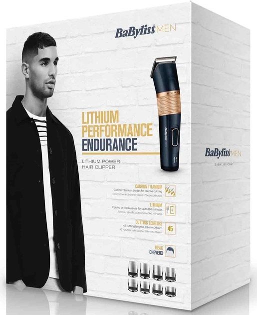 Машинка для стрижки  Babyliss, сеть+акум., вибрационный мотор, насадок-8, кейс, титан.напыл., синий