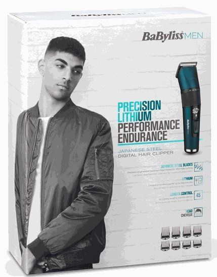 Машинка для стриження  Babyliss, мережа+акум., вібраційний мотор, насадок-8, кейс, титан.напил., синій