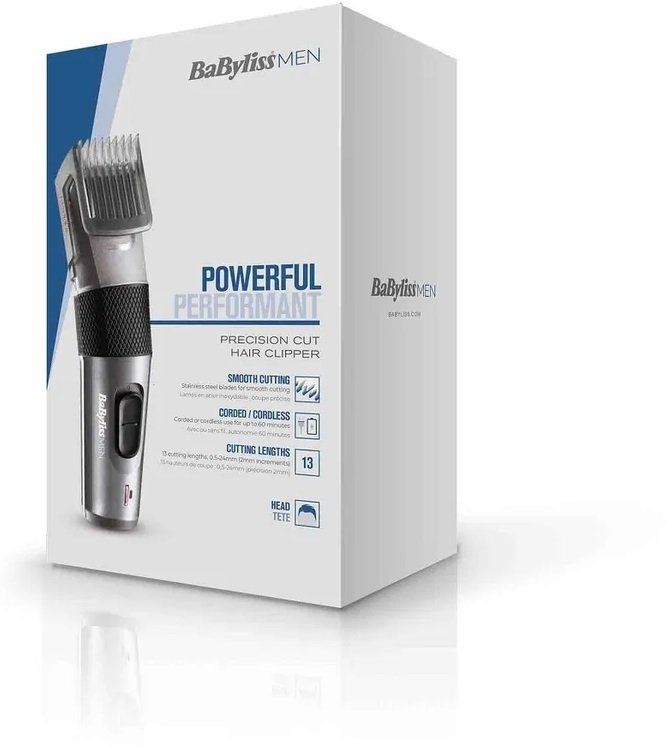Машинка для стриження  Babyliss, мережа+акум., вібраційний мотор, насадок-1, кейс, сталь, сірий