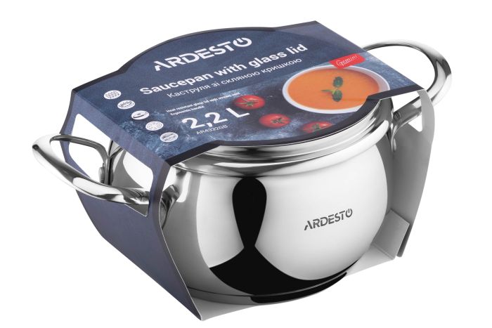 Каструля зі скляною кришкою Ardesto Gemini Liguria, 2.2л, нержавіюча сталь