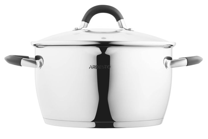 Кастрюля со стеклянной крышкой и сливом Ardesto Gemini Livorno, 5.5л, нержавеющая сталь, силикон