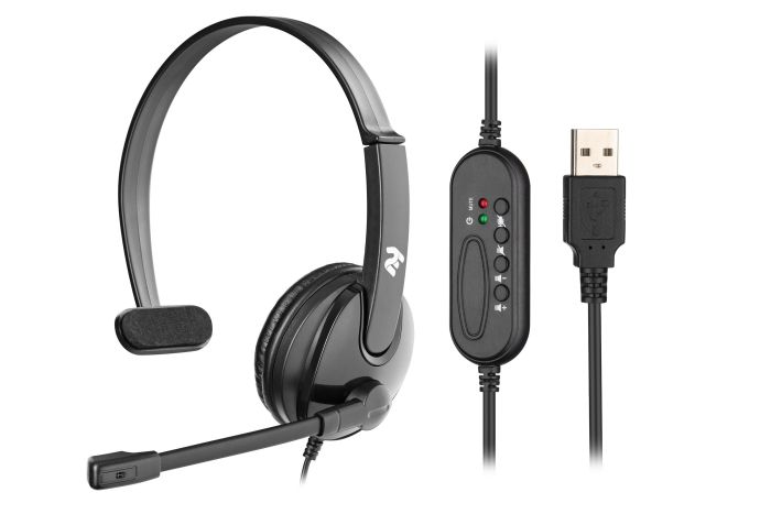 Гарнитура ПК моно On-ear 2E CH12 USB, omni-mic, 2м, черный