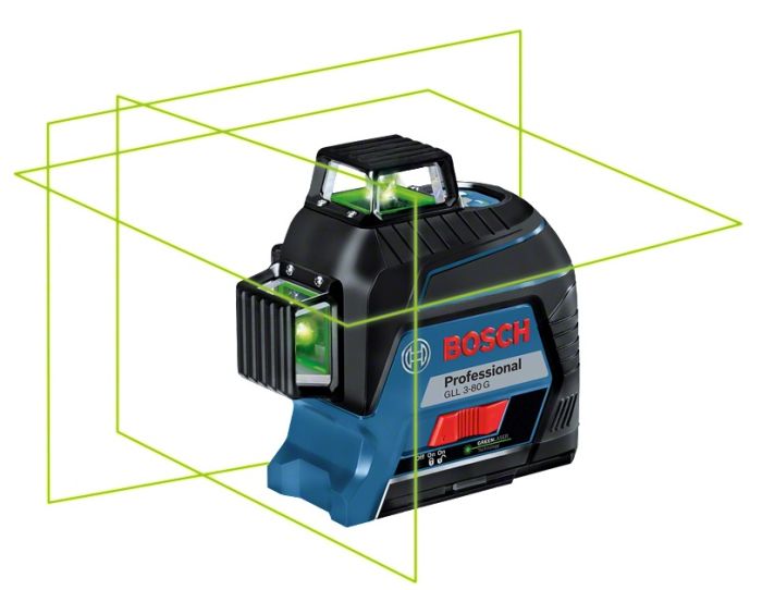 Нівелір лазерний Bosch Professional GLL 3-80 G, до 30м з приймачем 120м, ±0.3мм/м, кейс, 0.82кг