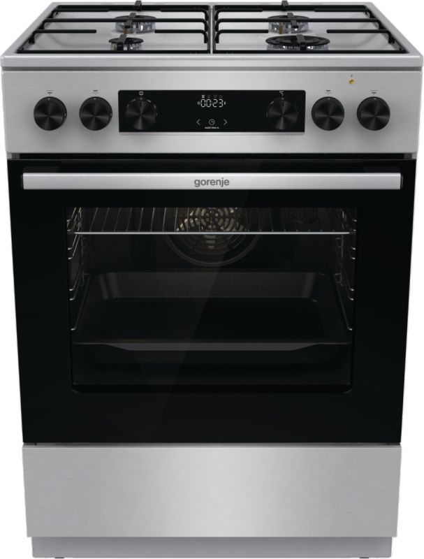 Плита Gorenje комби, 71л, 60x60см, дисплей,  эмалированные реш, программатор IconLed,нерж