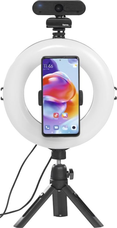 Трипод смартфона Hama Smart-80 V2,  шаровидный, 9.5cм, Bluetooth, со светодиодным кольцом, черный