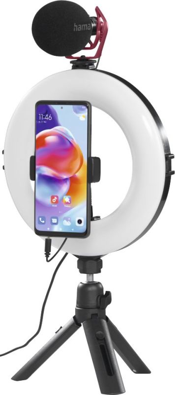 Трипод смартфона Hama Smart-80 V2,  шаровидный, 9.5cм, Bluetooth, со светодиодным кольцом, черный