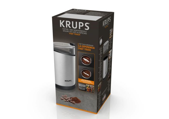 Кофемолка Krups роторная 200Вт, объем зерен-85г, пластик/металл, черный