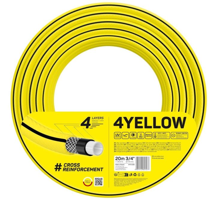 Шланг садовый Cellfast 4YELLOW 3/4" 20м 4 слоя до 20бар -10…+50°C