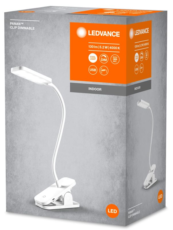 Лампа настільна з акумулятором LEDVANCE Panan Clip 5Вт 4000K 1200мАг USB-A білий