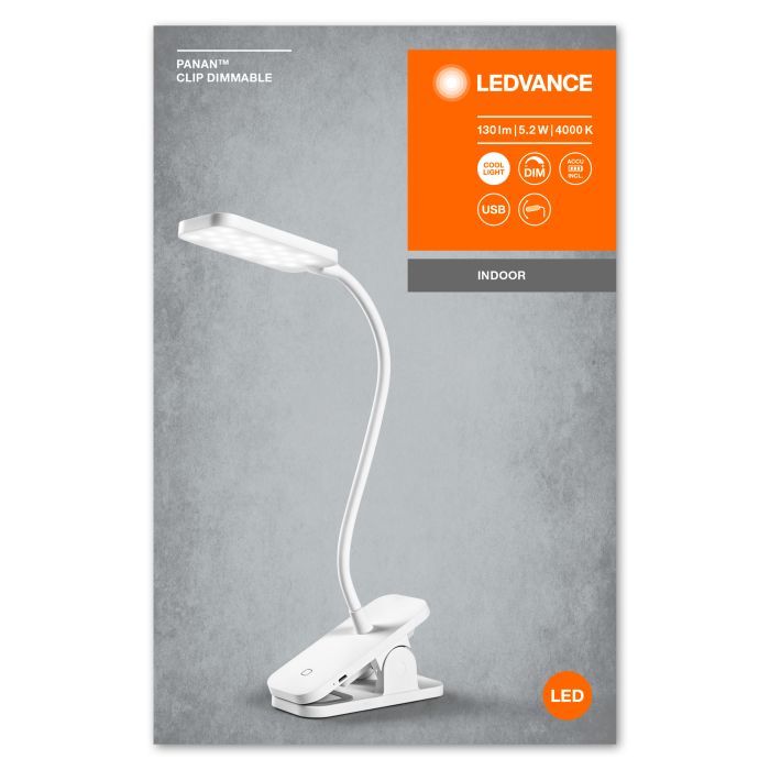 Лампа настільна з акумулятором LEDVANCE Panan Clip 5Вт 4000K 1200мАг USB-A білий