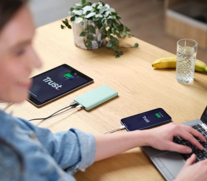 Портативное зарядное устройство power bank Trust Primo ECO, 10000мА·год, 2хUSB-A/USB-C, 15W, Зелений