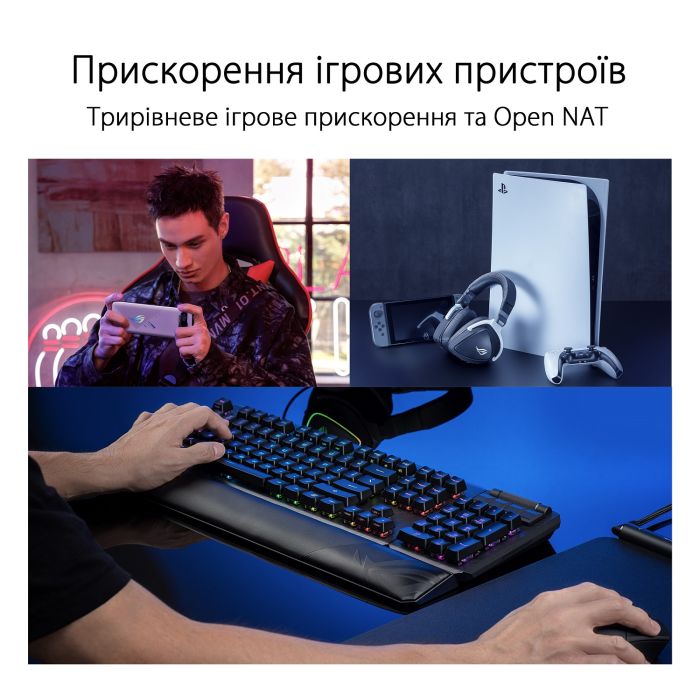 Система WiFi-Mesh ASUS ROG Rapture GT6 AX10000, 3xGE LAN, 1x2.5GE WAN, 1xUSB 3.2, 2мод, чорний
