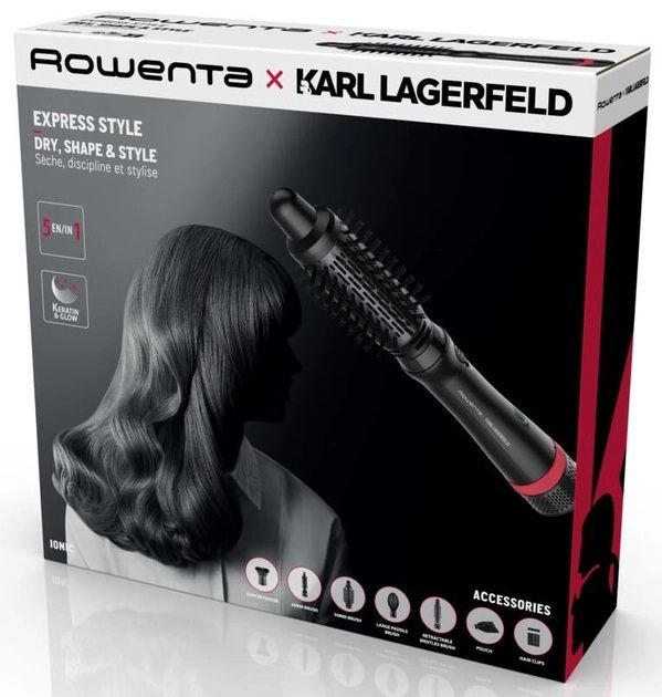 Фен-щетка Rowenta x Karl Lagerfeld Express Style, 800Вт, режимов-3, иониз-я, чехол, черный