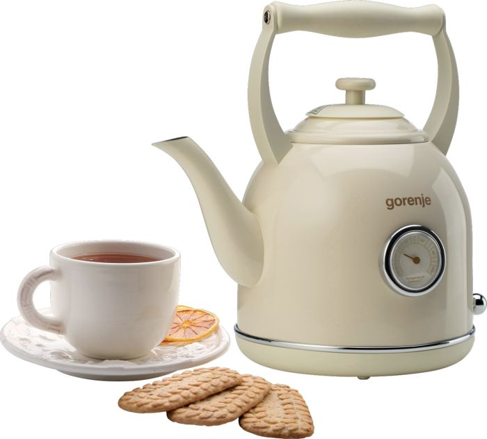 Электрочайник Gorenje 1.7л, 2200Вт, strix контроль, пластик/металл, бежевый