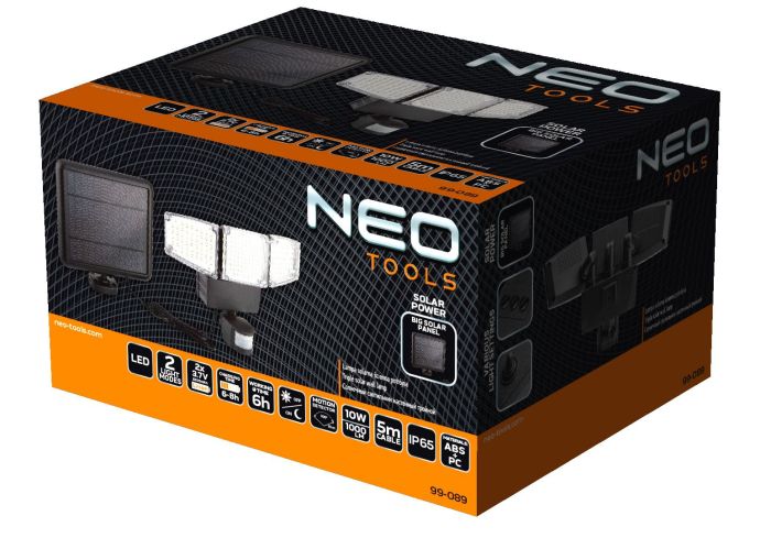 Світильник фасадний Neo Tools LED 10Вт 1000Лм 3000-6000К 2000мА•год автономний датчик руху сутінків чорний