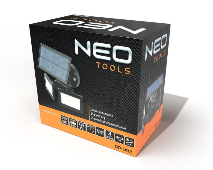 Светильник фасадный Neo Tools LED 5Вт 450Лм 6000К 3000мА•ч автономный датчик движения сумерек черный