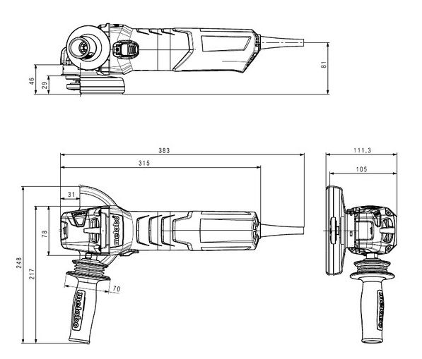 Шлифмашина угловая Metabo WEVA 15-125 QUICK, 125мм, 1550Вт, 2800-11000об/мин, М14, 2.5кг