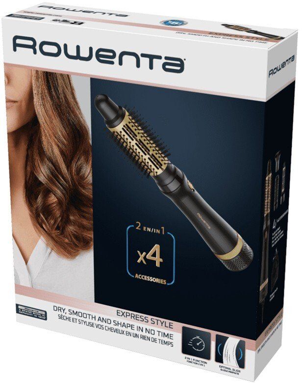 Фен-щетка Rowenta Express Style, 800Вт, режимов-3, иониз-я, хол. обдув, керамика, турмалин, черно-золотой