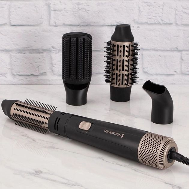 Фен-щетка Remington Blow Dry & Style Caring, 1000Вт, режимов-2, иониз-я, хол. обдув, чехол, керамика, черно-золотой