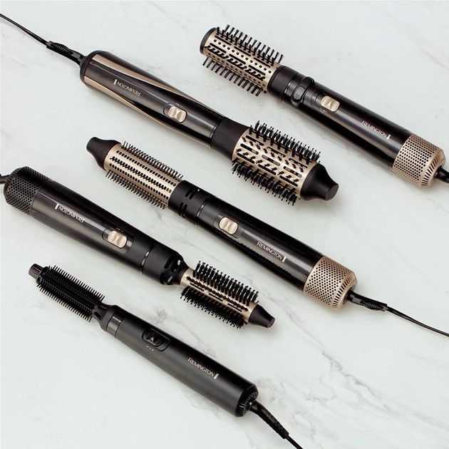 Фен-щетка Remington Blow Dry & Style Caring, 1000Вт, режимов-2, иониз-я, хол. обдув, чехол, керамика, черно-золотой