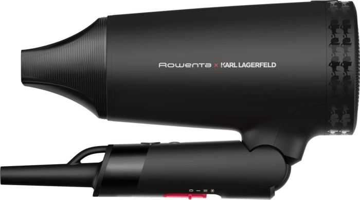 Фен Rowenta Karl Lagerfeld Express Style дорожный, 1600Вт, режимов-2, хол. обдув, складная ручка, черный