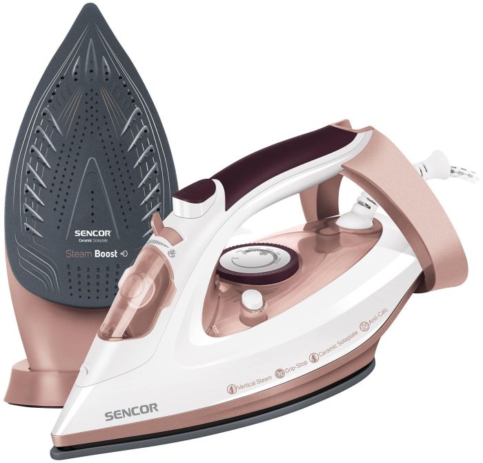 Утюг Sencor, 3100Вт, 280мл, паровой удар -170гр, постоянный пар - 35гр, керам. подошва, белый-золотой