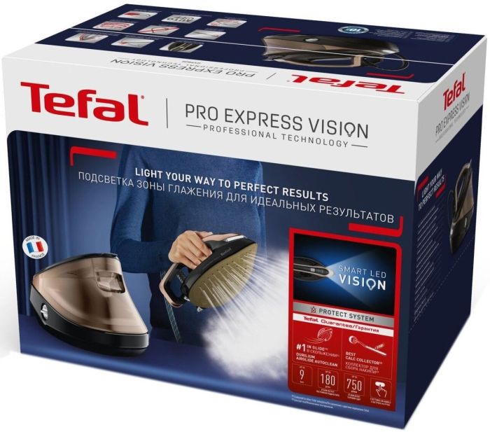 Утюг-парогенератор Tefal Pro Express Vision, 3000Вт, 1100мл, паровой удар -750гр, постоянный пар - 180гр, черно-золотой