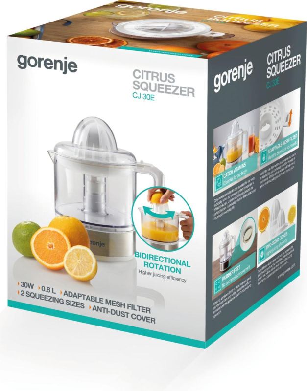Соковыжималка Gorenje цитрус-пресс 30Вт, чаша-0.8л, пластик/металл, белый