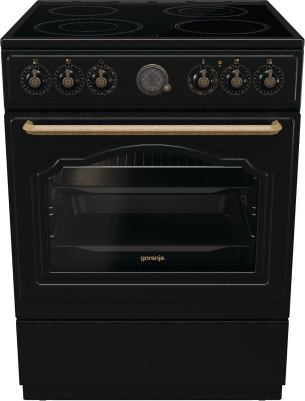 Плита Gorenje электрическая стеклокерамическая, 71л, 60x60см, дисплей, программатор, приготовление с паром, черный матовый