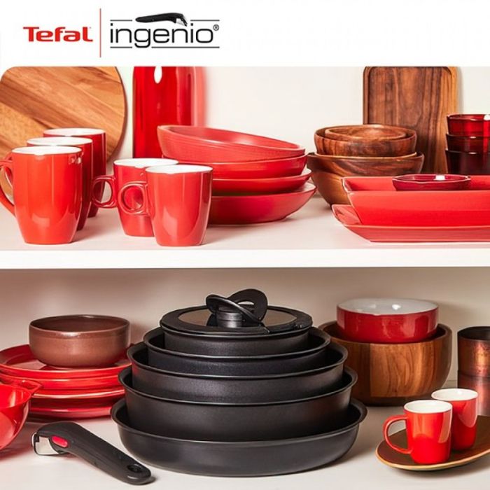 Набор посуды Tefal Ingenio Daily Chef, сменная ручка, 8 предметов, алюминий, бакелит, силикон, стекло, черный
