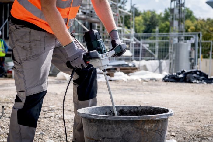 Миксер строительный Metabo RWE 1200, 1200Вт, 0-900об/мин, М14, 120мм, для 30л, 3.4кг