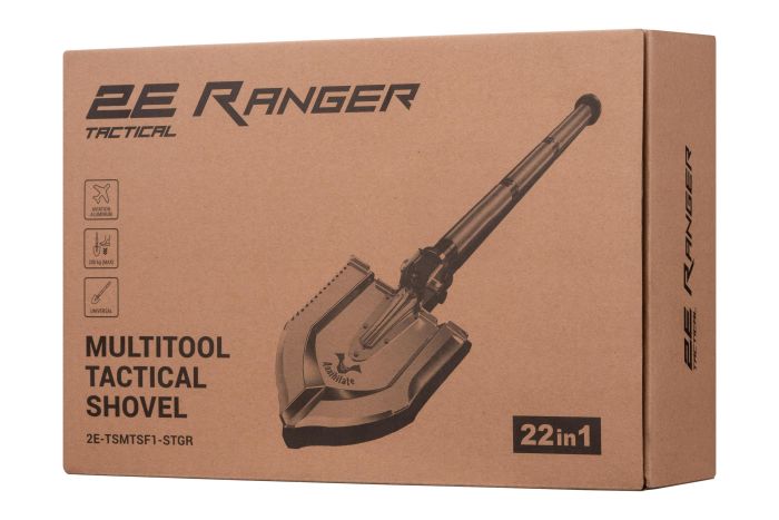 Лопата-мультитул тактическая 2E Ranger Steel Gray разборная, 22в1, с чехлом в комплекте, 103 см макс., 1.6 кг