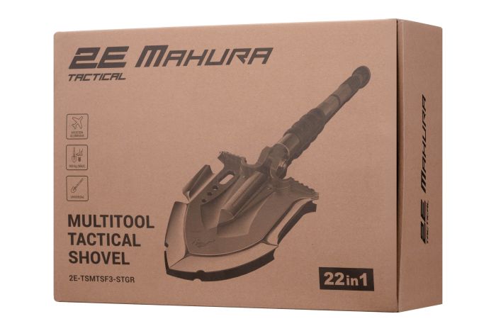 Лопата-мультитул тактическая 2E Mahura Steel Gray разборная, 23в1, с сумкой в комплекте, 107 см макс., 1.5 кг