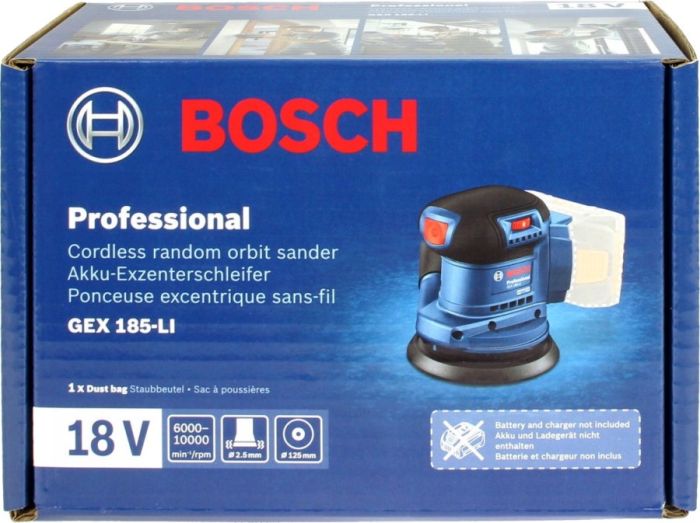 Шліфмашина ексцентрикова акумуляторна Bosch Professional GEX 185-LI 18В 125мм 6000-10000об/хв 0.93кг без АКБ та ЗП