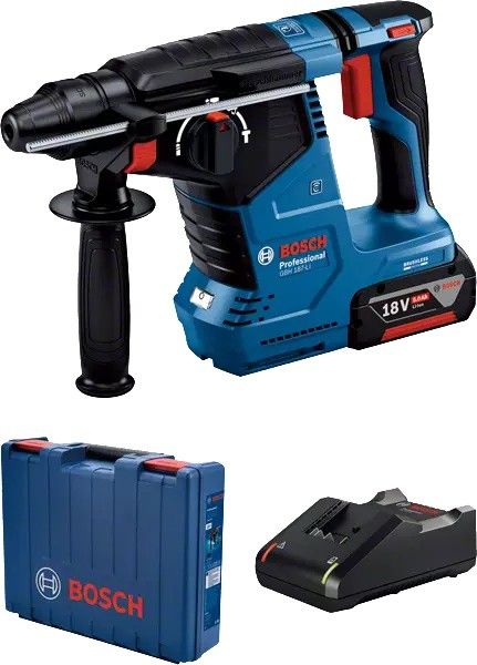 Перфоратор аккумуляторный Bosch GBH 187-LI, SDS-plus, 18В, 1х5А•ч, 2.4Дж, 3 режима, 3кг