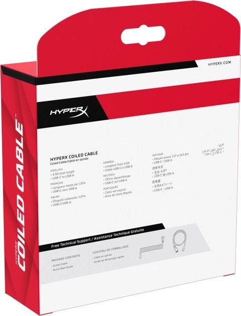 Кабель зарядки/синхронизации HyperX USB-A > USB-C, спиральный, 1.37м, сіро-чорний