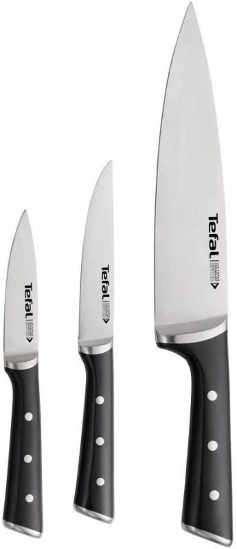 Набір ножів Tefal Ice Force, 3шт, нержавіюча сталь, пластик, чорний