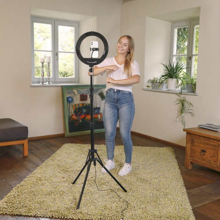 Трипод смартфону Hama Steady-120 V2, кулястий, 185см, Bluetooth, зі світлодіодним кільцем, чорний