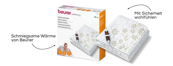 Електропростирадло Beurer, от сети, 150x80см, 60Вт, 4 режими, фліс, білий