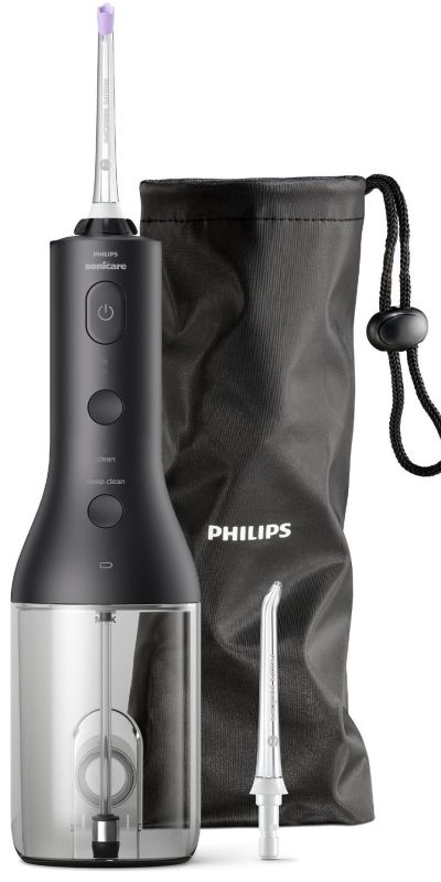 Ирригатор Philips Sonicare Cordless Power Flosser 3000 портативний, чаша 250 мл, чехол, 2 насадки , черный