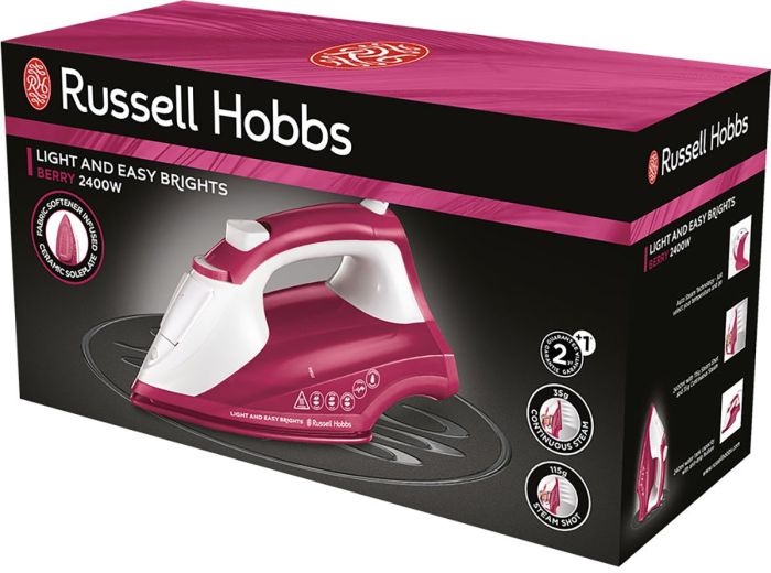Утюг Russell Hobbs Light & Easy Brights Berry, 2600Вт, 240мл, паровой удар -115гр, постоянный пар - 35гр, керам. подошва, малиновый