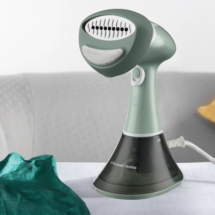 Отпариватель Russell Hobbs компактный Steam Genie Essential, 1600Вт, 220мл, паровой удар -22гр, постоянный пар - 9гр, нерж. сталь, бирюзовый