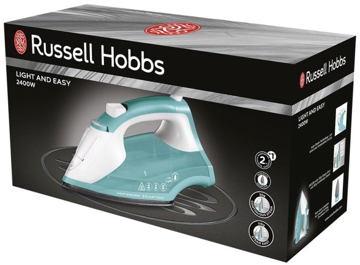 Праска Russell Hobbs Light & Easy, 2400Вт, 240мл, паровий удар -30гр, постійна пара - 110гр, Anti-calc, нерж. сталь, бірюзовий