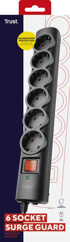 Сетевой фильтр Trust Surge Guard 6XSchuko,3G*1.5мм2, 1.8м, Черный