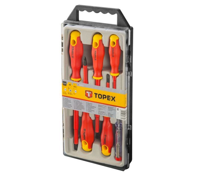 Викрутки TOPEX набір 6шт, діелектричні, тестер напруги, SL,PH, сталь CrV