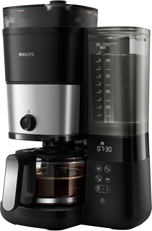 Кофеварка Philips капельная All-in-1 Brew 1.25л, зерно + молотый, дисплей, подогрев кофейника, кофемолка, черный