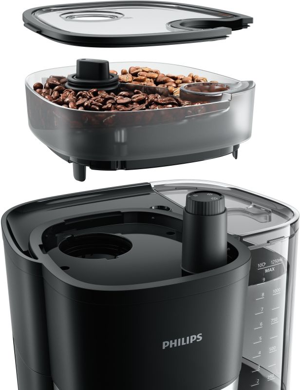 Кофеварка Philips капельная All-in-1 Brew 1.25л, зерно + молотый, дисплей, подогрев кофейника, кофемолка, черный