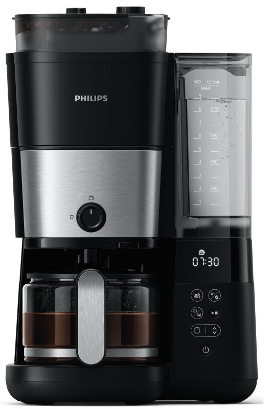 Кофеварка Philips капельная All-in-1 Brew 1.25л, зерно + молотый, дисплей, подогрев кофейника, кофемолка, черный