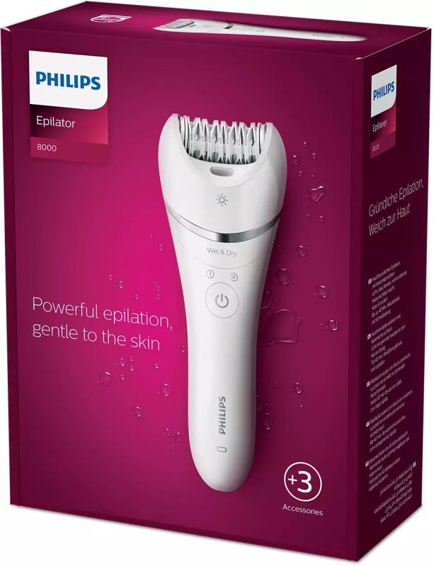 Епілятор Philips 8000 series дисковий, акумуляторний , пінцет.-32, волог.+сух., насадок-2, з підсвіткою, білий