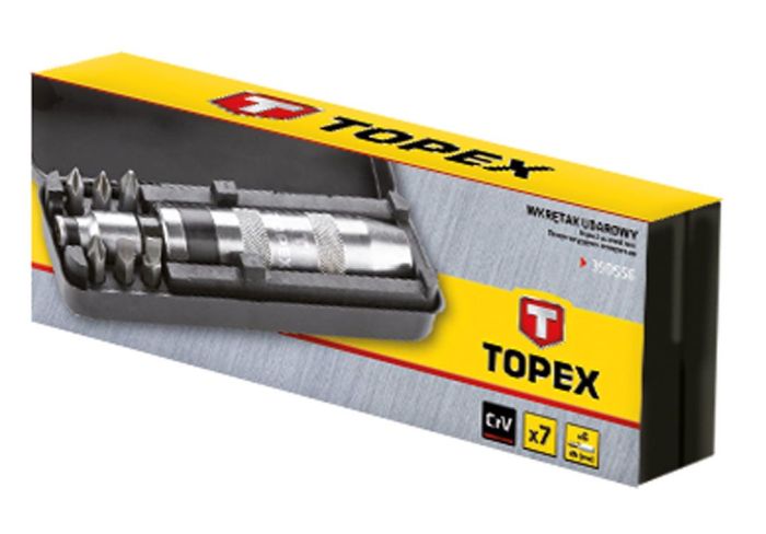 Отвертка TOPEX, битодержатель 1/4", ударный, 6 бит, SL,PH, сталь CrV